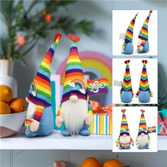 Pride Rainbow Gnome Plush Set LGBTQ Decor Gay Lesbian Gifts Home Office Shelf - Picture 5 of 8
